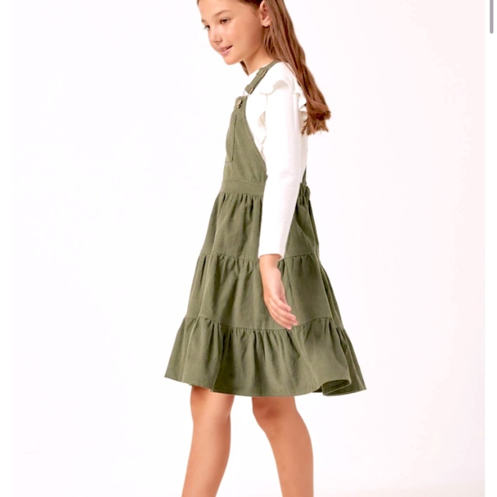 Zara kids overall dress green corduroy 3tier 1front pocket adjustable straps